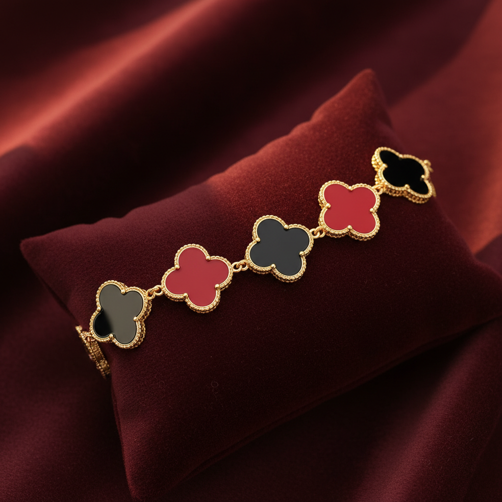 Five Clover Bracelet - Black & Red