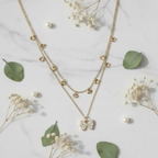 Double Layer Gold Butterfly Necklace with Crystal Droplets