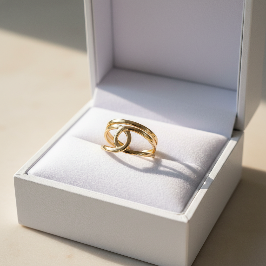 Gold Geometric Double Circle Wrap Adjustable Ring - Modern Statement Ring