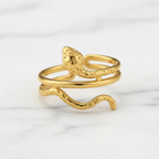 Gold Serpent Snake Wrap Open Ring - white marble product shot