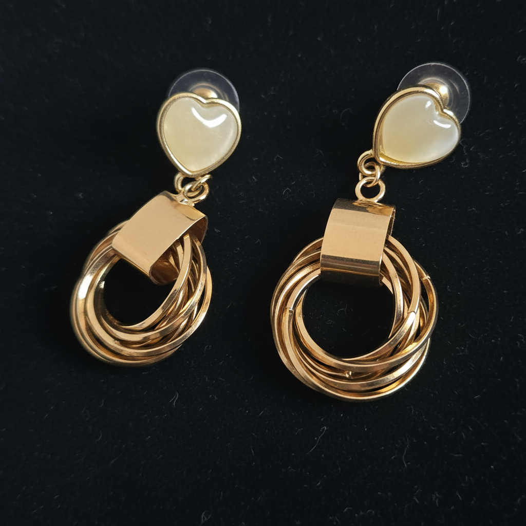 Gold Heart Multi-Ring Drop Earrings | Anti-Tarnish