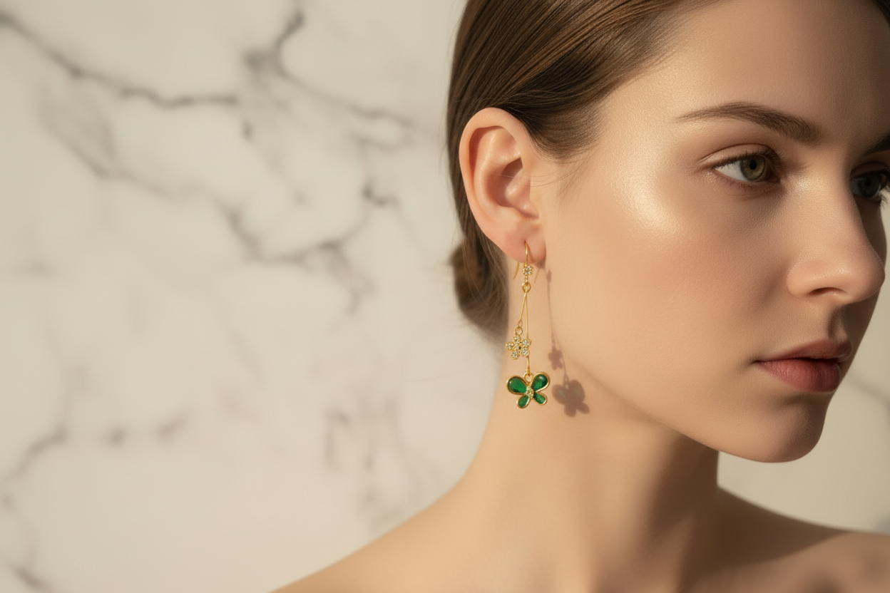 Green Butterfly Drop Earrings