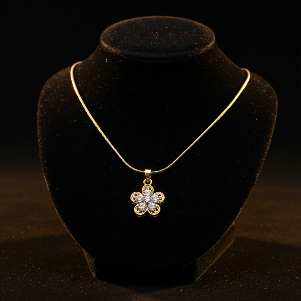 Gold Crystal Clover Flower Pendant Necklace - Stainless Steel Gold Snake Chain