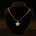 Gold Crystal Clover Flower Pendant Necklace - Stainless Steel Gold Snake Chain