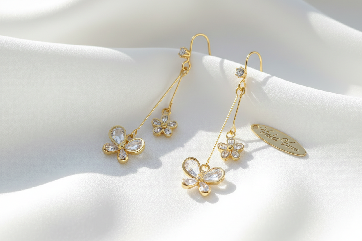 Crystal Butterfly Drop Earrings