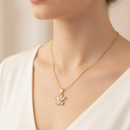 Gold Crystal Flower Pendant Necklace - Stainless Steel Gold Snake Chain