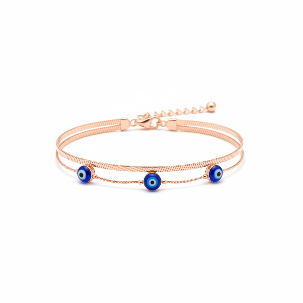 Evil Eye 2-in-1 Rose Gold Snake Chain Bracelet