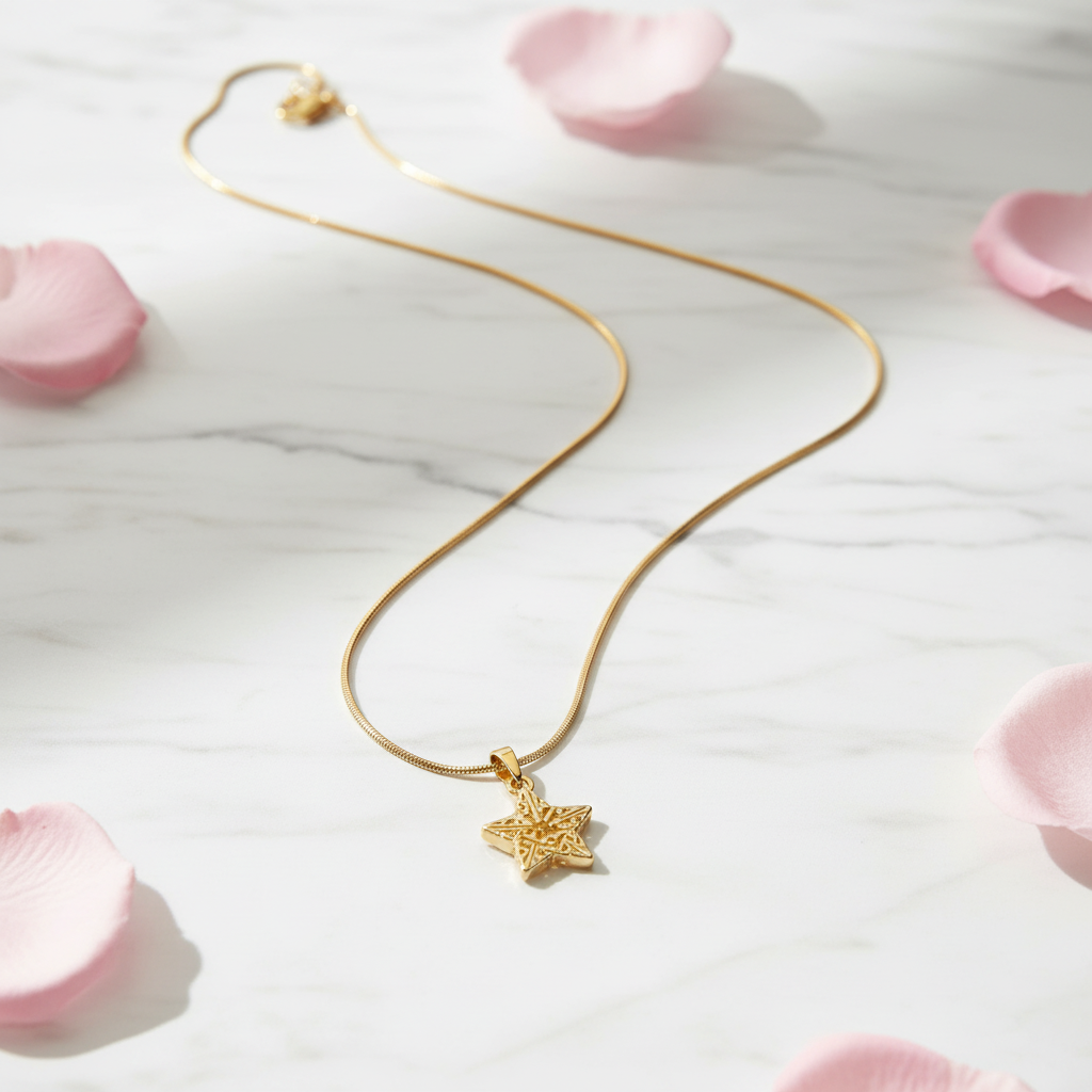 Gold Star Pendant Necklace - Stainless Steel Snake Chain