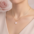 Pink Enamel Star & Crystal Pendant Necklace - Gold Snake Chain