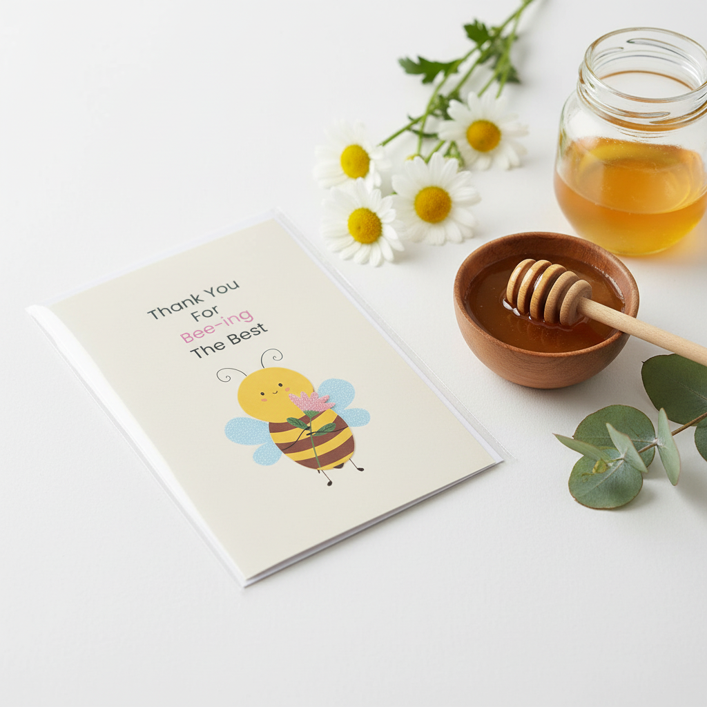Greeting Card lifestyle photo with honey and flowers