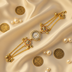 Kundan Filigree Bracelet Watch - Ivory Silk Bridal Flat Lay