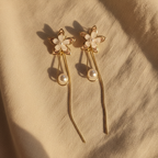 Gold Blush Flower Pearl Drop Earrings