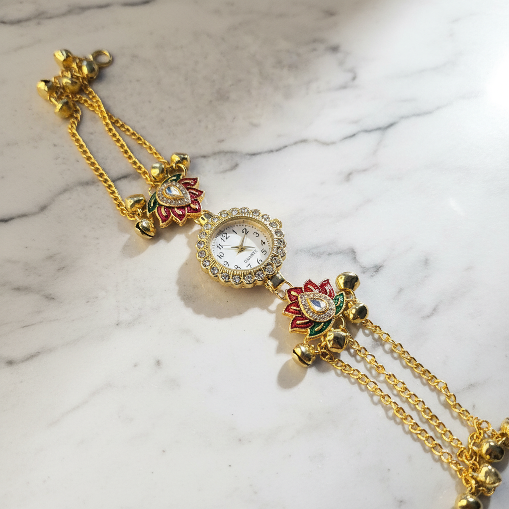 Lotus Charm Bracelet Watch – studio product shot