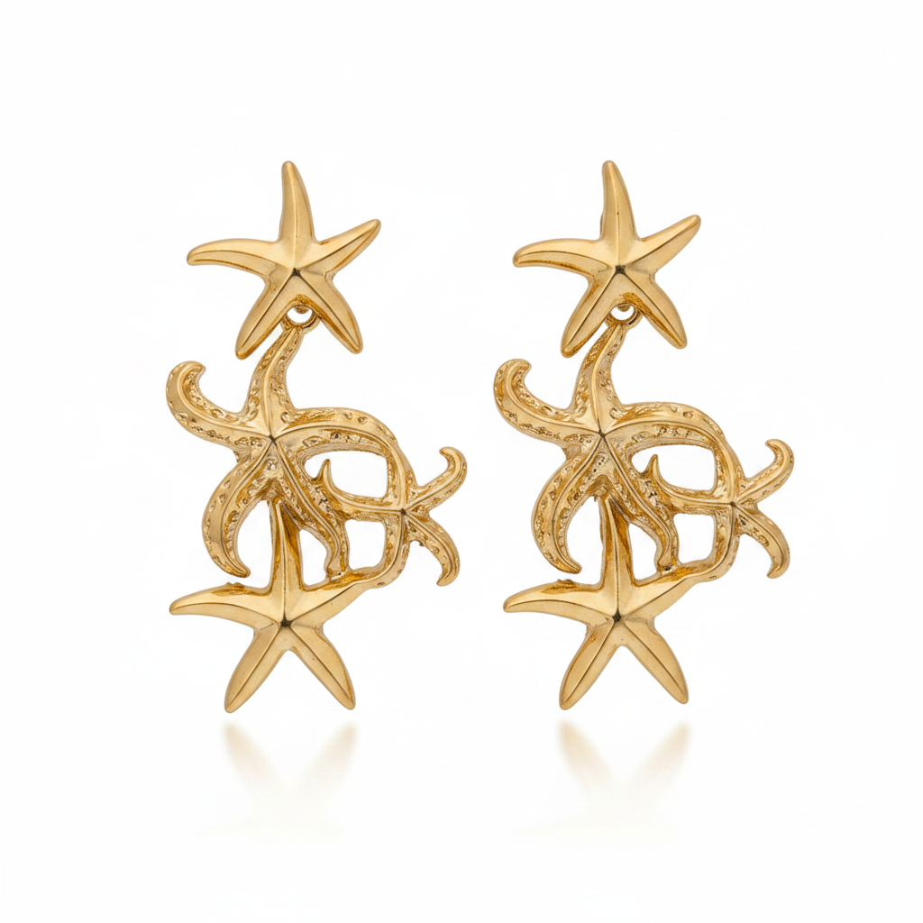 Gold Triple Starfish Drop Earrings | Anti-Tarnish