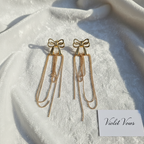 Gold Delicate Bow Chain Earrings