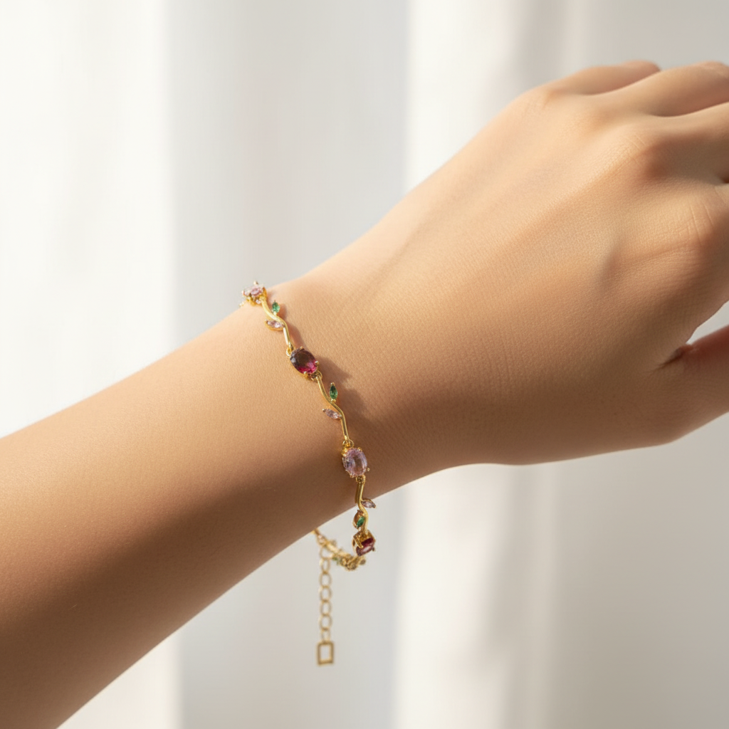 Multicolor Tulip Gemstone Bracelet - Pink Green Red