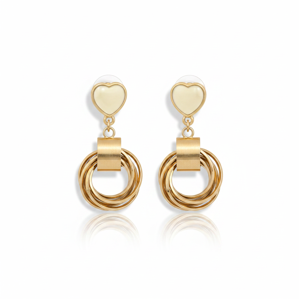 Gold Heart Multi-Ring Drop Earrings | Anti-Tarnish