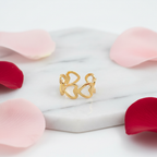 Gold Interlocking Hearts Chain Adjustable Ring - Bold Romantic Band Ring