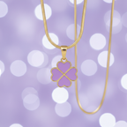 Purple 4-Leaf Clover Pendant Necklace | Anti-Tarnish Gold Snake Chain