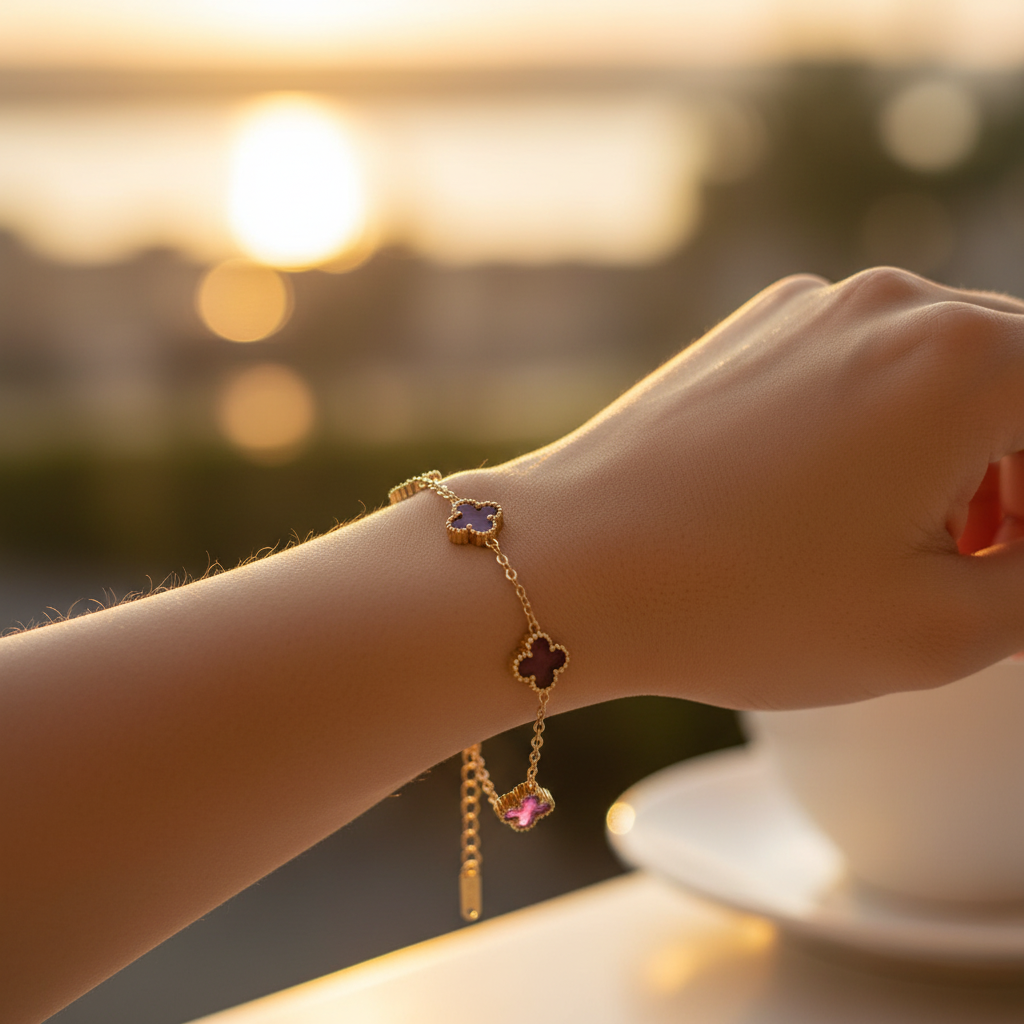 Purple Amethyst Clover Charm Bracelet