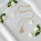 Gold Crystal Flower Pendant Necklace - Stainless Steel Gold Snake Chain