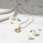 Gold Sunburst Crystal Bear Pendant Necklace - Stainless Steel Gold Snake Chain