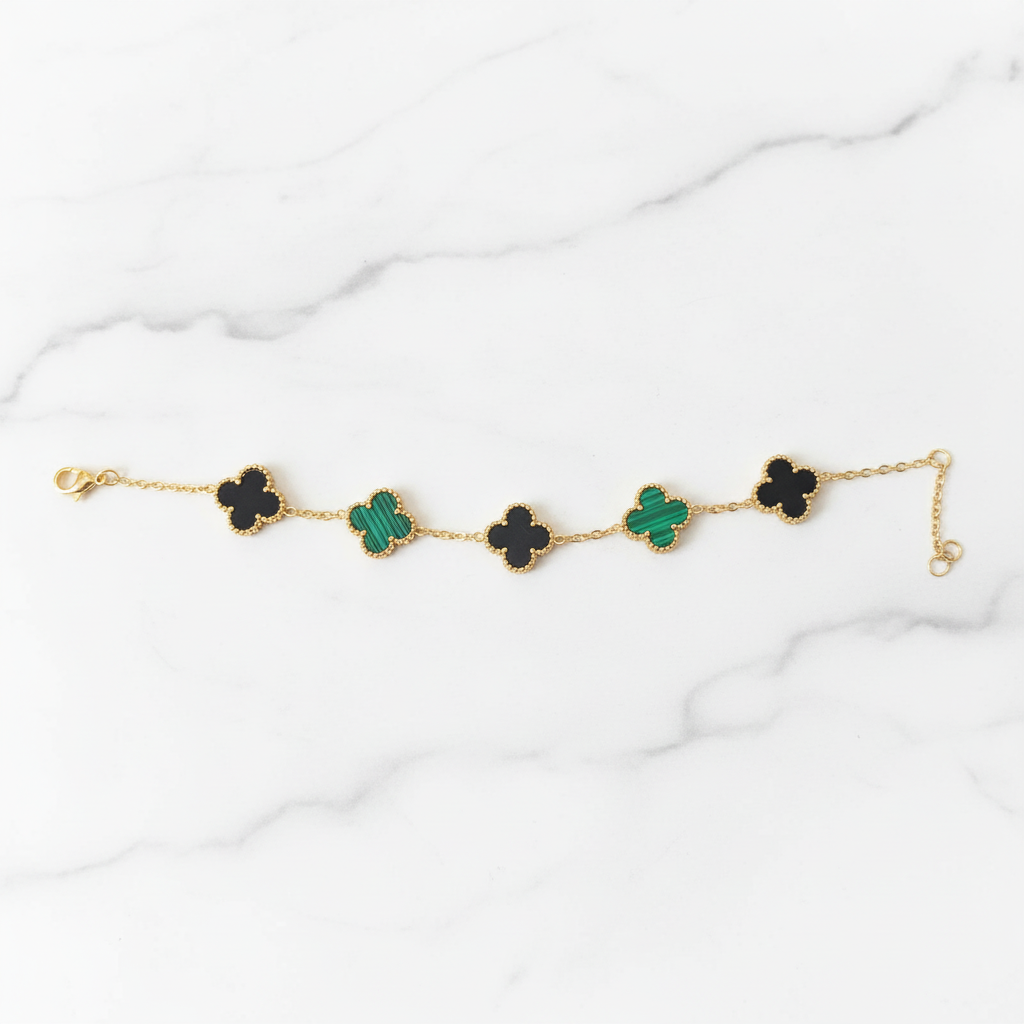Black & Green Clover Charm Bracelet