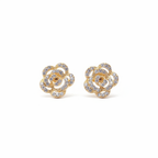 Violet Vows gold rose stud earrings with pavé crystals in a plain product shot
