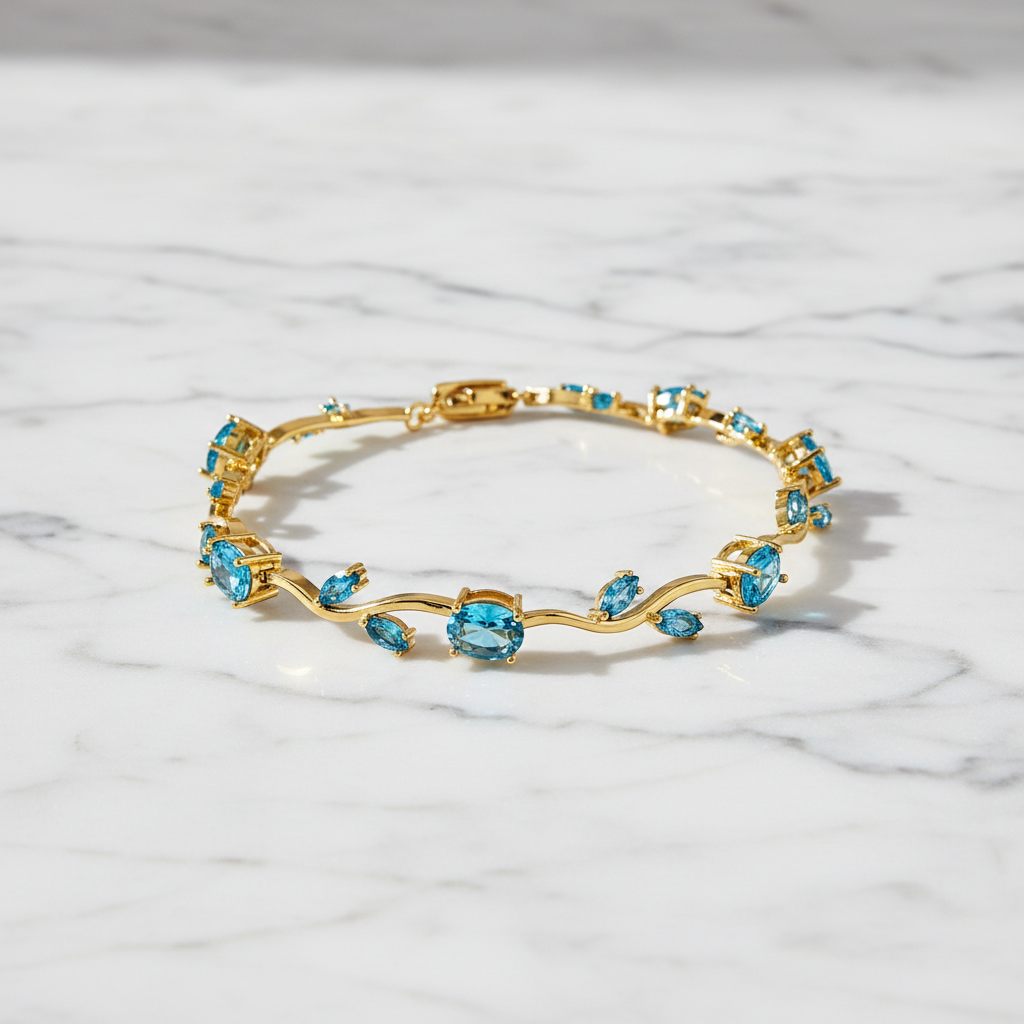 Aqua Blue Topaz Tulip Gemstone Bracelet