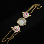 Pink Peacock Bracelet Watch - Dark Velvet Background