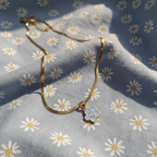 Light Blue Enamel Flower Pendant Necklace | Anti-Tarnish Gold Snake Chain