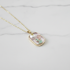 Gold Botanical Terrarium Cactus Moon Pendant Necklace - white marble flat lay product shot