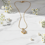 Gold Crystal Clover Flower Pendant Necklace - Stainless Steel Gold Snake Chain