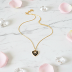 Black Hollow Heart Charm Necklace