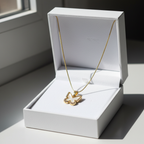 White Enamel Crystal Butterfly Pendant Necklace - Stainless Steel Gold Snake Chain