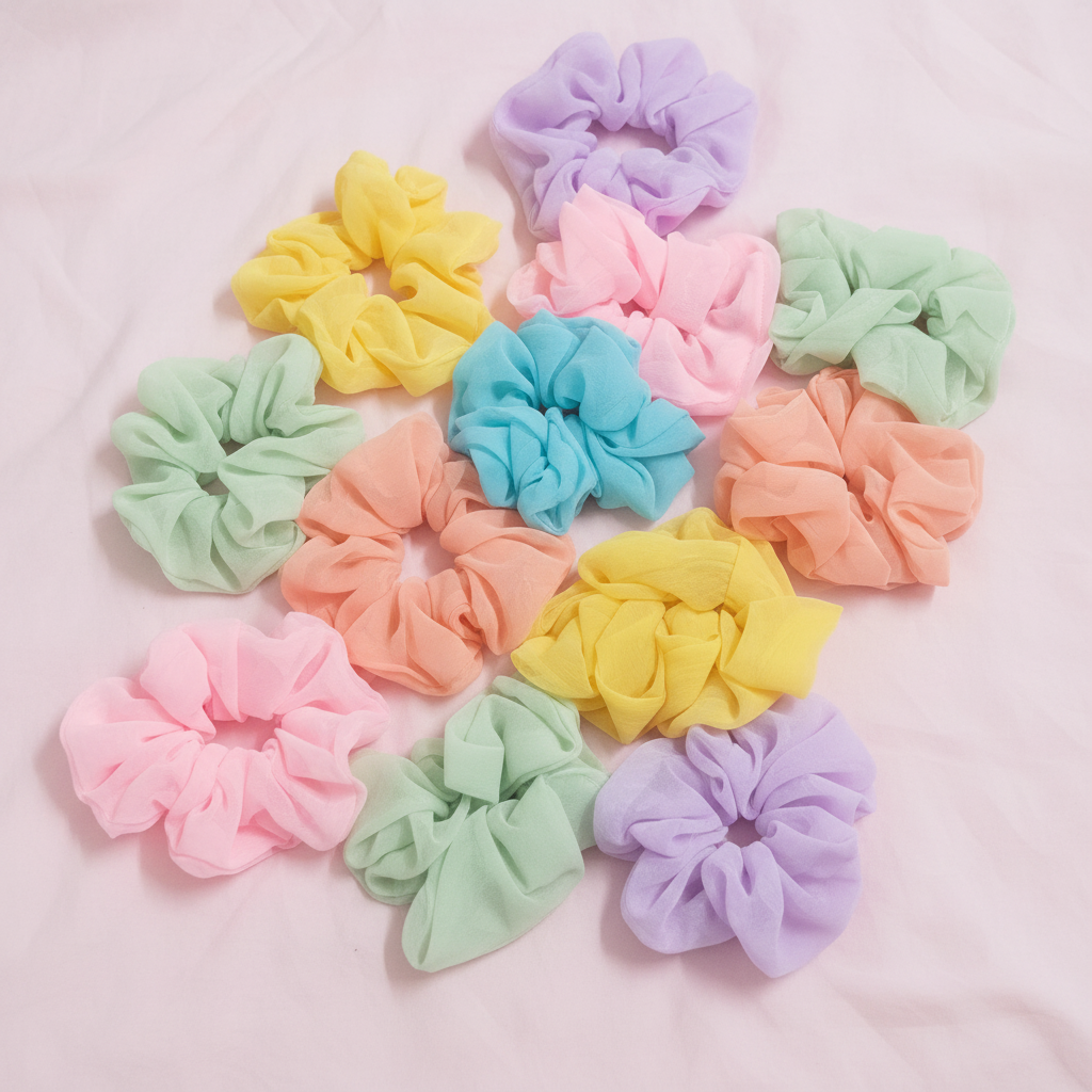 Pastel Chiffon Hair Scrunchie | Random Colour | Single Piece
