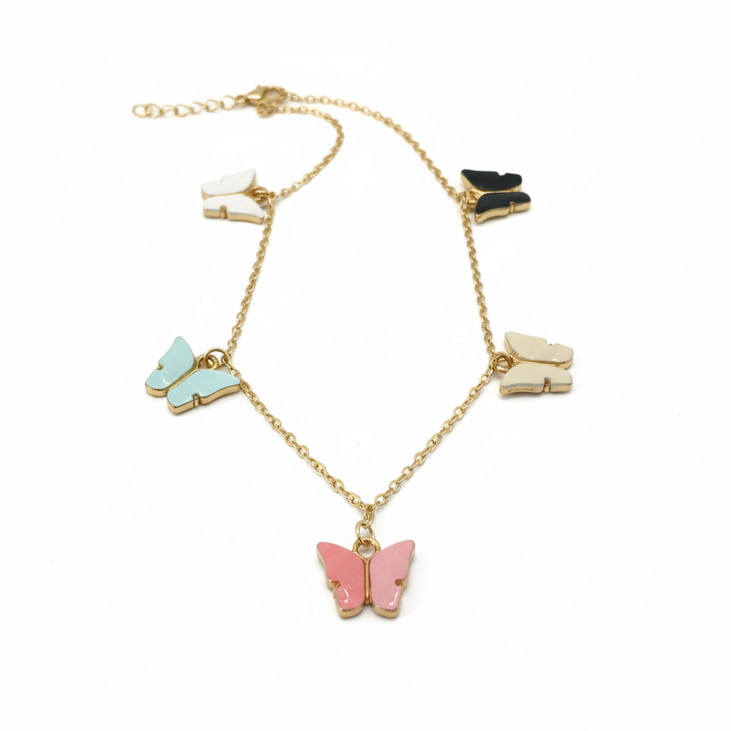 Multicolour Butterfly Charm Necklace – Gold Chain