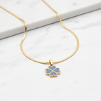 Grey Blue Enamel 4-Leaf Clover Pendant Necklace | Anti-Tarnish Gold Snake Chain