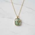 Gold 3D White Tulip Sage Green Pendant Necklace - white marble macro product shot