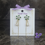 Green Flower Chain Tassel Earrings