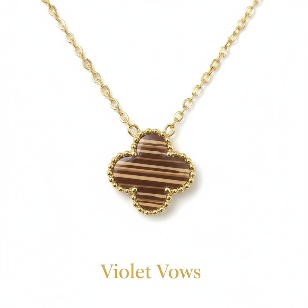 Brown Striped Clover Necklace