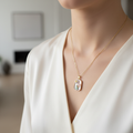 Gold Botanical Terrarium Cactus Moon Pendant Necklace - worn around neck lifestyle shot