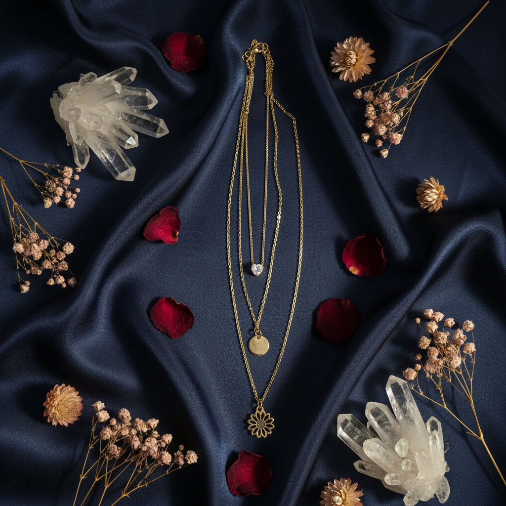 Triple Layer Sunflower Heart Necklace – Gold Chain