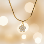 White Enamel Flower Pendant Necklace | Anti-Tarnish Gold Snake Chain