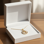 Gold Sunburst Crystal Bear Pendant Necklace - Stainless Steel Gold Snake Chain