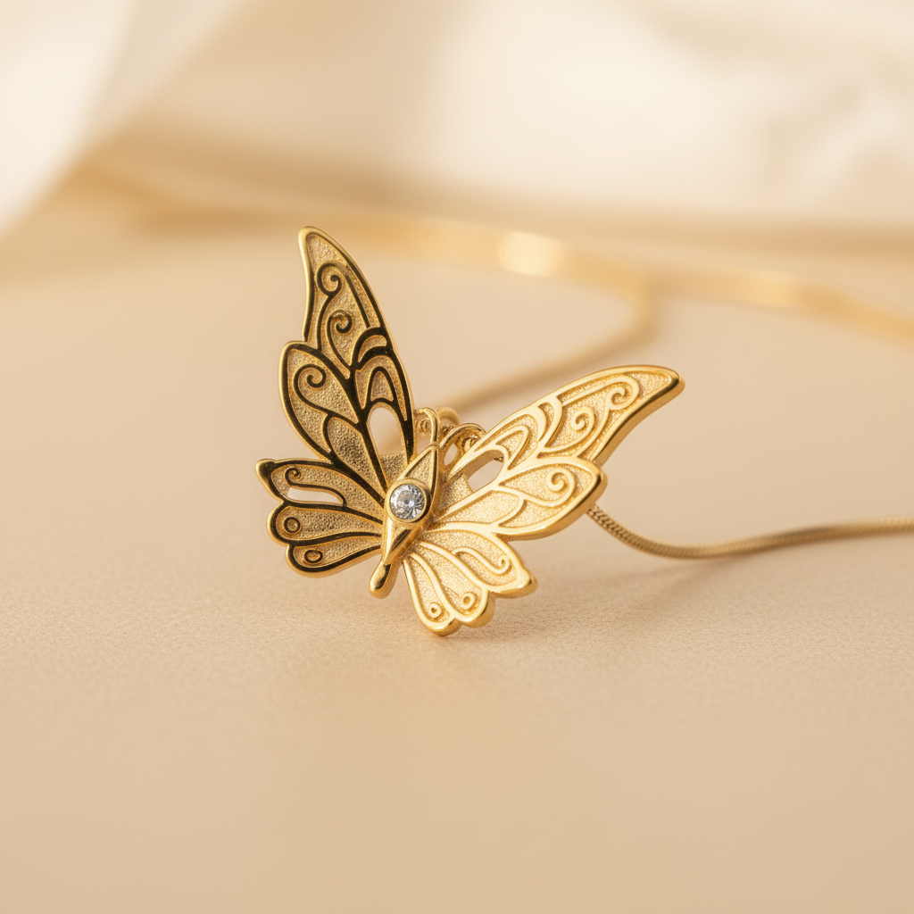 Gold Butterfly Pendant Necklace - Stainless Steel Snake Chain