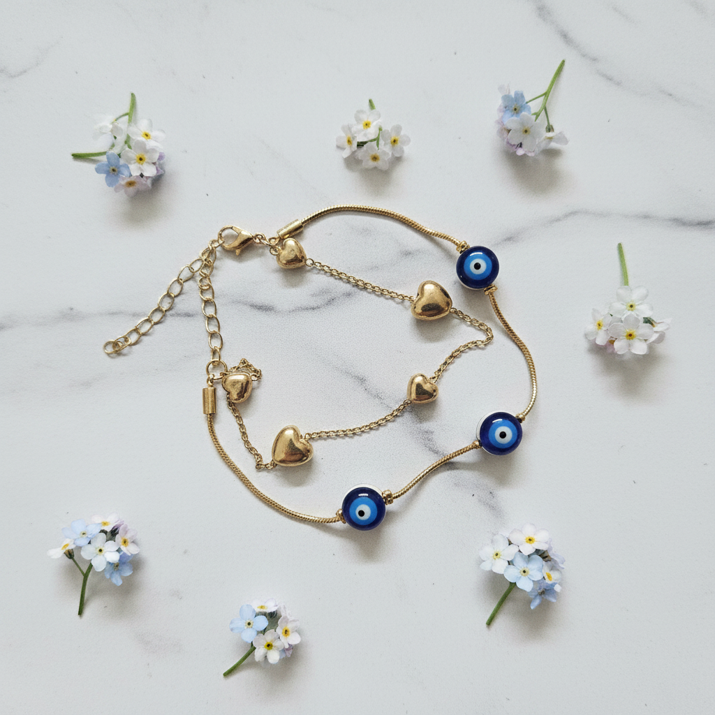 Evil Eye & Heart Double Layer Bracelet