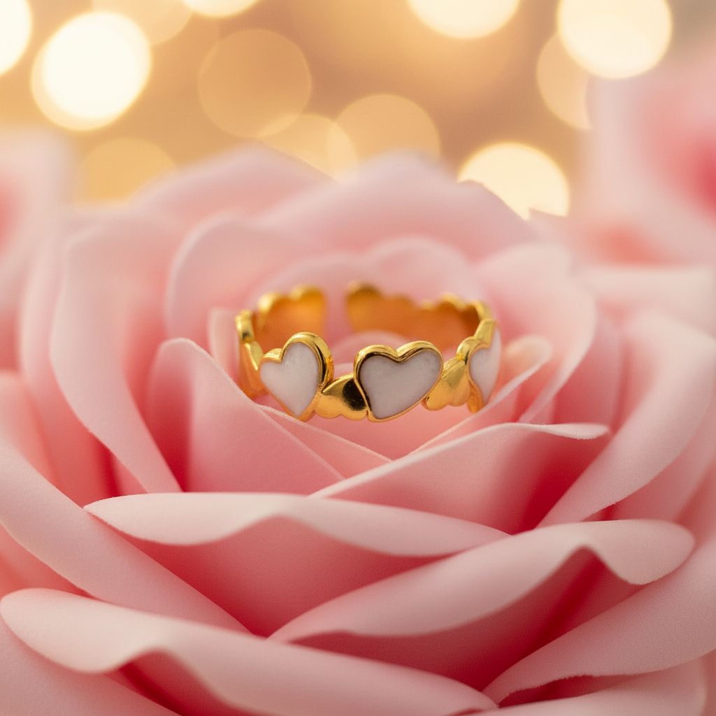 Gold Multi-Heart Band Open Ring | Anti-Tarnish