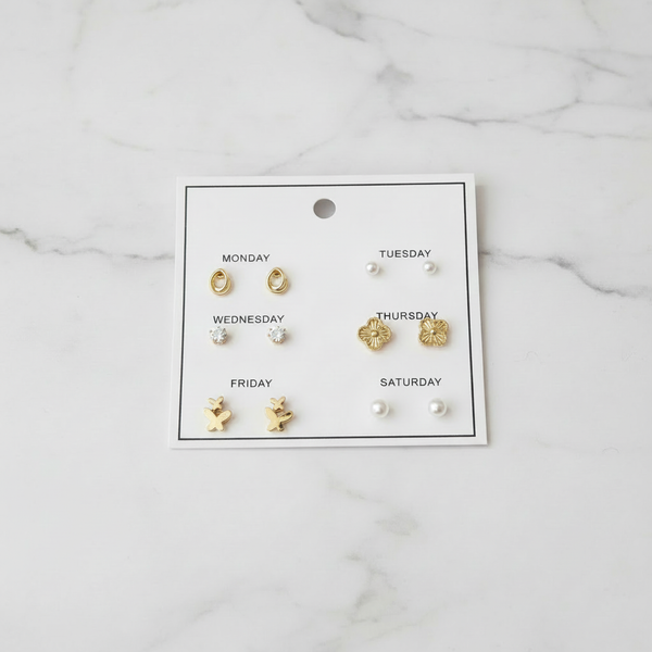 6-Pair Weekly Gold Stud Earrings Set