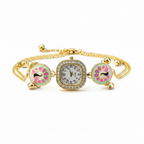 Pink Peacock Bracelet Watch - White Background Studio Shot